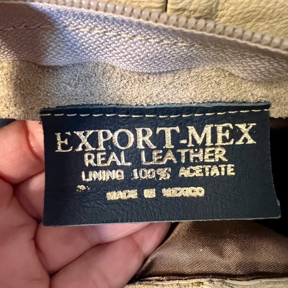 Leather Boho‎ Chic Beige Shoulder Bag Zipper Pockets Made in Mexico - Picture 6 of 7